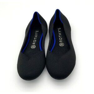 Rothy's The Flat Black Round Toe Ballet Flats Blue Heel Trim Washable 8.5